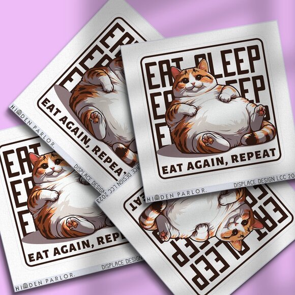 3pc - "Eat Sleep Repeat" Cat Sticker Pack – Water Bottle, Tumbler, Laptop - Picture 1 of 8